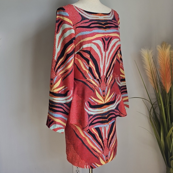 Mara Hoffman, Red Phoenix Boho Print Peplum Mini Dress, Size 6 - Picture 5 of 11